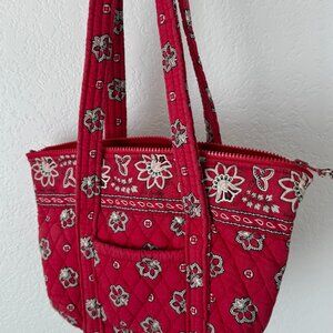 Vera Bradley Quilted Cotton Tote Shoulder Bag Red Floral Print Medium